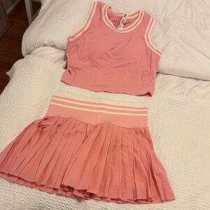 Pink Pleated Tennis Skirt & Matching Crop Tank Set